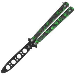 Nóż motylkowy Third Decor Habitat Balisong K3102V Practice Fan Knife Non-Cutting Green Skull 420, Non-Edging Black 420 (TH-K3102 Decor Habitat