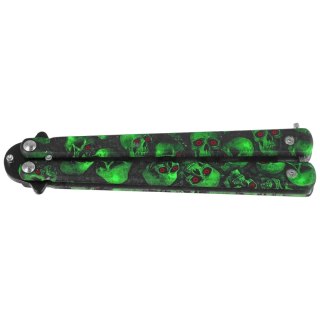 Nóż motylkowy Third Decor Habitat Balisong K3102V Practice Fan Knife Non-Cutting Green Skull 420, Non-Edging Black 420 (TH-K3102 Decor Habitat