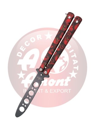 Nóż treningowy motylek Third Decor Habitat Balisong Red Skull Steel, Black 420 (TH-K3102R) Decor Habitat