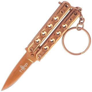 Nóż składany motylek brelok Third Decor Habitat Balisong Rose Titanium Stainless Steel, Rose Titanium Stainless Steel (TH-K2824R Decor Habitat