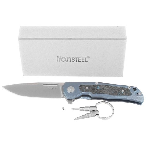 Nóż składany LionSteel Q4ttro Blue Titanium / Fat Carbon, Satin MagnaCut by Molletta (Q4 BL) LionSteel