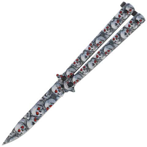 Nóż składany motylek Martinez Albainox Balisong 3D Skulls Printed Steel, 3D Skulls Printed 3Cr13Mov (02220) Martinez Albainox