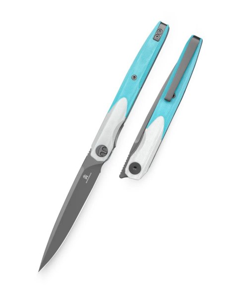 Nóż składany Bestechman Lanza White/Light Blue G10, Grey PVD 14C28N by Grzegorz Grabarski (BMK14D) Bestechman by Bestech Knives