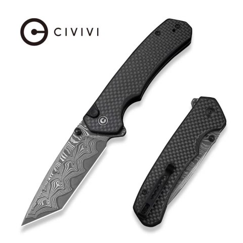 Nóż składany Civivi Brazen Button Lock Twill Carbon Fiber Overlay on Black G10, Damascus (C19059C-DS1) Civivi by WE Knife
