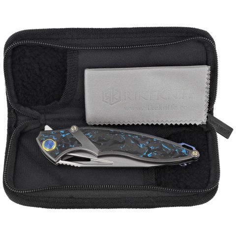 Nóż składany Rike Knife RK 1902 B/CF Titanium/Blue Carbon Fiber, Bead Blasted M390 RikeKnife Co. Ltd.