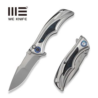 Nóż składany WeKnife Tighe Down Drop Point Gray Titanium / Black/Blue Carbon Fiber, Stonewashed M390 by Brian Tighe (WE24054-1) WE Knife
