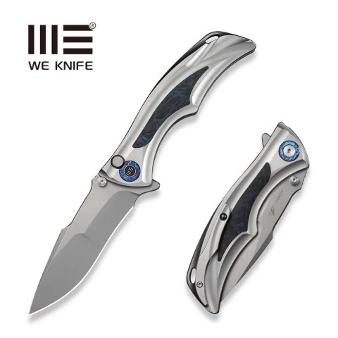 Nóż składany WeKnife Tighe Down Drop Point Gray Titanium / Black/Blue Carbon Fiber, Stonewashed M390 by Brian Tighe (WE24054-1) WE Knife