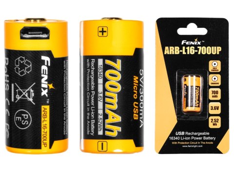 Akumulator Fenix USB ARB-L16UP (16340 RCR123 700 mAh 3,6 V) Fenix