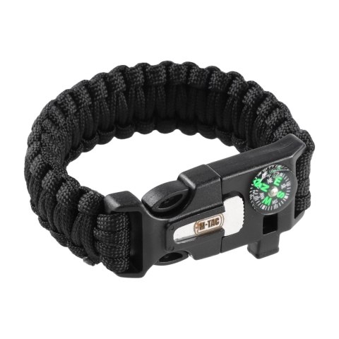 Bransoletka M-Tac Paracord z Krzesiwem, Kompasem i Gwizdkiem, czarny M-Tac