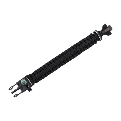 Bransoletka M-Tac Paracord z Krzesiwem, Kompasem i Gwizdkiem, czarny M-Tac