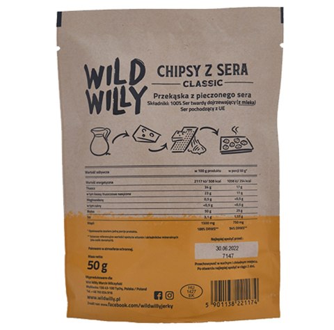Chipsy z sera twardego dojrzewającego Wild Willy 50 g Wild Willy