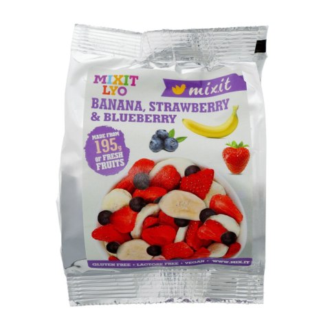Chrupiące owoce do kieszeni Mixit: banan, truskawka, jagoda 23 g Mixit