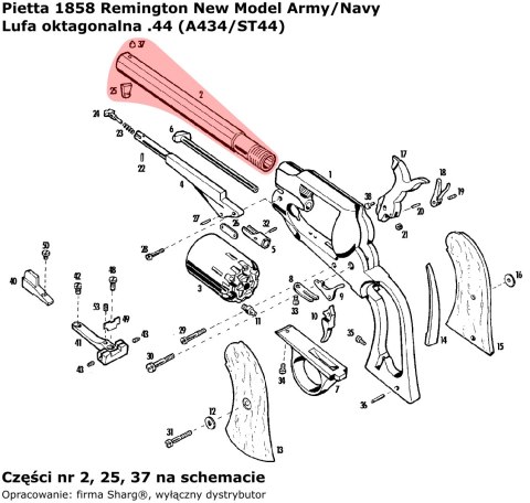 Lufa oktagonalna .44 Pietta 1858 Remington Model Army/Navy (A434/ST 44) Pietta Firearms