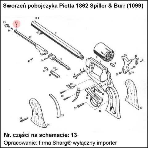 Sworzeń pobojczyka Pietta 1858 Remington, 1862 Spiller & Burr (1099) Pietta Firearms