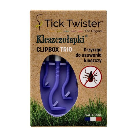 Kleszczołapki przyrząd do usuwania kleszczy Tick Twister® Clipbox Trio z brelokiem, fioletowe 3 szt. Tick Twister