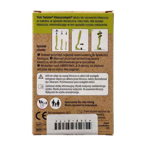 Kleszczołapki przyrząd do usuwania kleszczy Tick Twister® Clipbox Trio z brelokiem, limonkowe 3 szt. Tick Twister