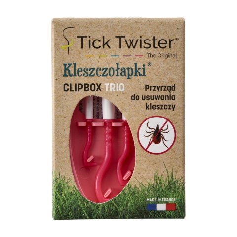 Kleszczołapki przyrząd do usuwania kleszczy Tick Twister® Clipbox Trio z brelokiem, różowe 3 szt. Tick Twister