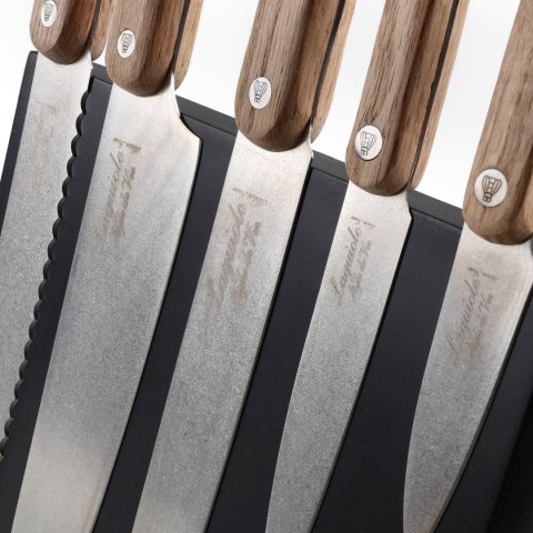 Komplet noży Laguiole Oak wood Stonewash z blokiem magnetycznym Laguiole