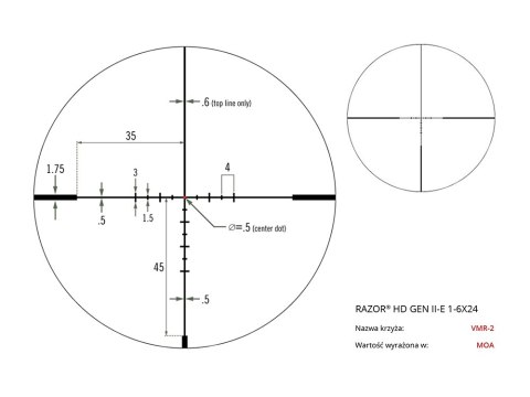 Luneta celownicza Vortex Razor II HD-E 1-6x24 30 mm JM-1/VMR-2 Vortex Optics