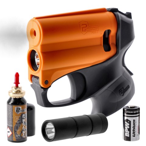 Miotacz gazu pieprzowego P2P PGS II KIT z latarką, czarno-pomarańczowy Prepared 2 Protect (P2P)