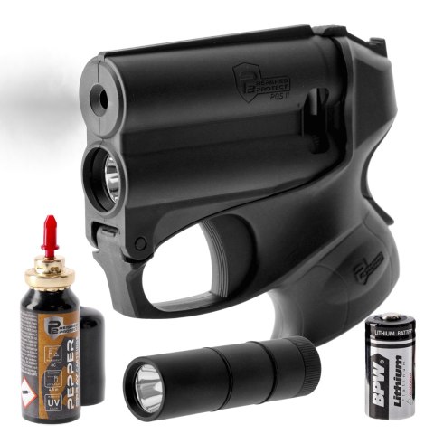 Miotacz gazu pieprzowego P2P PGS II KIT z latarką, czarny Prepared 2 Protect (P2P)