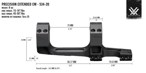 Montaż Vortex Precision Extended 34 mm 20 MOA Vortex Optics