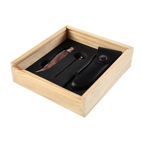 Nóż kieszonkowy Laguiole z rękojeścią z drewna różanego, z czarną pochewką i ostrzałką Laguiole