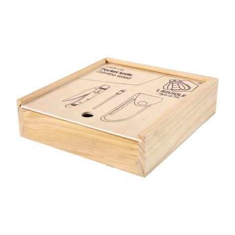 Nóż kieszonkowy Laguiole z rękojeścią z drewna zebrano, czarną pochewką i ostrzałką Laguiole