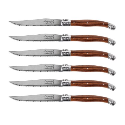 Nóż Laguiole do steków z stali nierdzewnej 6 sztuk w bloku drewnianym brązowy Laguiole