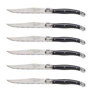 Nóż Laguiole do steków z stali nierdzewnej 6 sztuk w bloku drewnianym czarny Laguiole