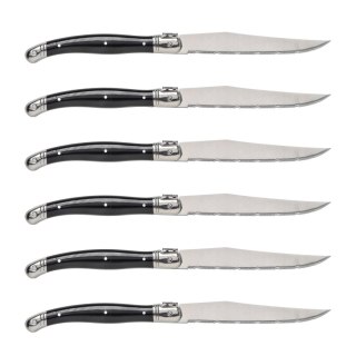 Nóż Laguiole do steków z stali nierdzewnej 6 sztuk w bloku drewnianym czarny Laguiole