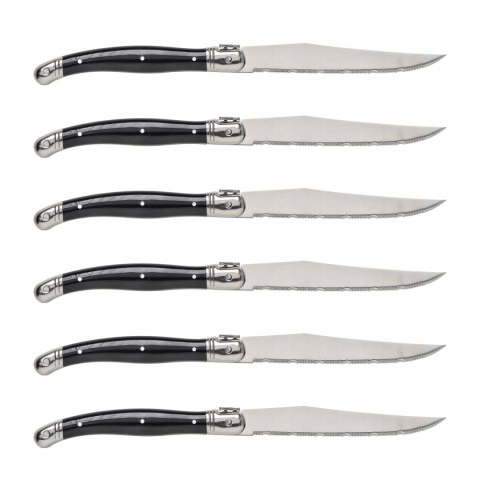 Nóż Laguiole do steków z stali nierdzewnej 6 sztuk w bloku drewnianym czarny Laguiole