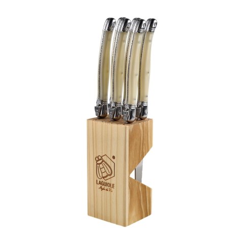 Nóż Laguiole do steków ze stali nierdzewnej 6 sztuk w bloku drewnianym Laguiole