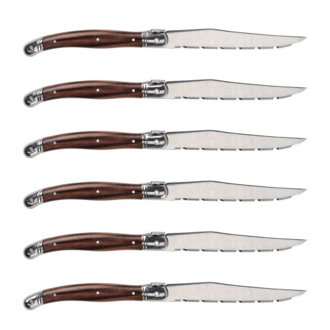 Nóż Laguiole do steków ze stali nierdzewnej 6 sztuk w bloku drewnianym Laguiole