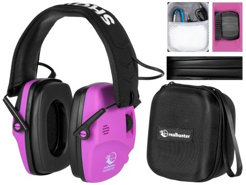 Ochronniki słuchu aktywne RealHunter Active ProSHOT BT różowe RealHunter