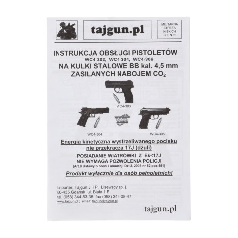 Pistolet wiatrówka Wingun WC4-306 MZB 4,5 mm BB CO2 WinGun
