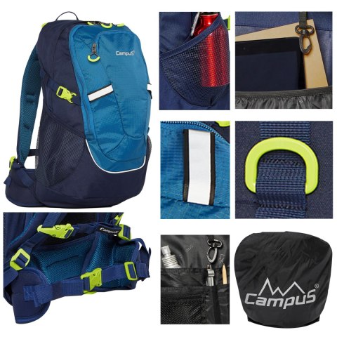 Plecak miejski Campus HORTON 30L ciemnoniebieski/niebieski/limonkowy Campus