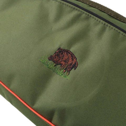 Pokrowiec na broń Forsport 125 cm - oliwkowy, haft dzik stoi w trawie, biza pomarańczowa Forsport